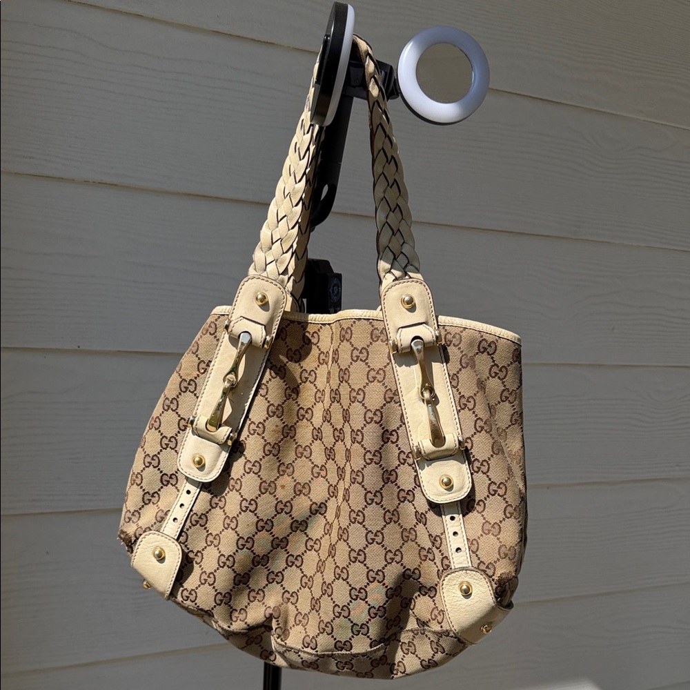 Gucci Pelham Beige GG Canvas Shoulder Bag with Braided Straps